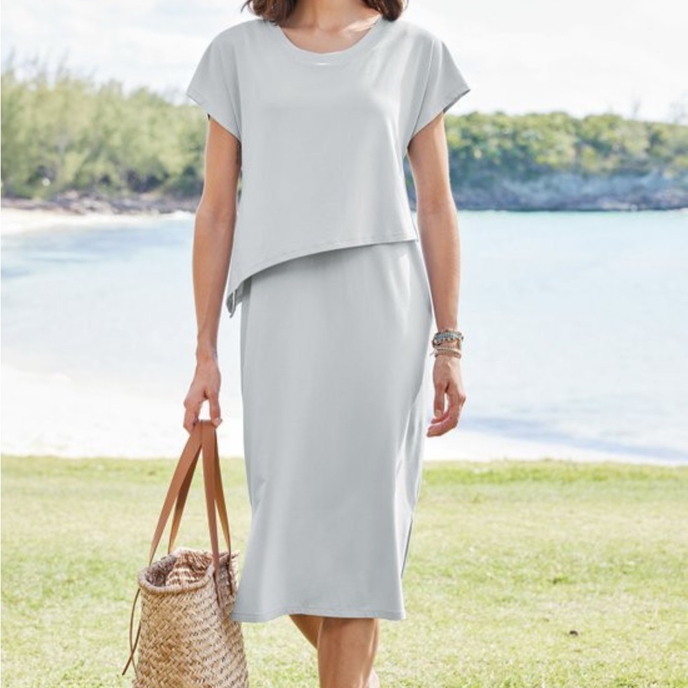 NWT Soft Surroundings Mykonos Layered Dress Pearl Blue Gray - M